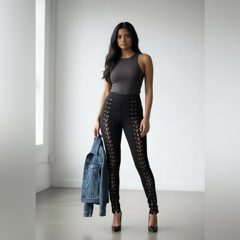 Absence of Colour Black Lace-Up High-Waisted Pants – NWT